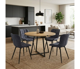 Σετ τραπεζαρία 5τμχ Rubes - Chiara χρώμα φυσικό οξιάς - ανθρακί Ø100x78εκ.