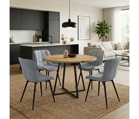 Σετ τραπεζαρία 5τμχ Rubes - Chiara χρώμα φυσικό οξιάς - γκρι Ø100x78εκ.