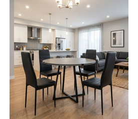 Σετ τραπεζαρία 5τμχ Rubes - Rosa χρώμα γκρι σκυροδέματος - μαύρο Ø100x78εκ.