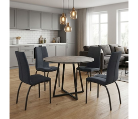 Σετ τραπεζαρία 5τμχ Rubes - Fina χρώμα γκρι σκυροδέματος - ανθρακί Ø100x78εκ.