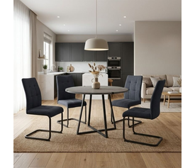 Σετ τραπεζαρία 5τμχ Rubes - Laura χρώμα γκρι σκυροδέματος - ανθρακί Ø100x78εκ.