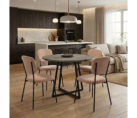 Σετ τραπεζαρία 5τμχ Rubes - Kevin χρώμα γκρι σκυροδέματος - μόκα Ø100x78εκ.