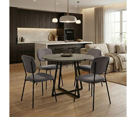 Σετ τραπεζαρία 5τμχ Rubes - Kevin χρώμα γκρι σκυροδέματος - ανθρακί Ø100x78εκ.