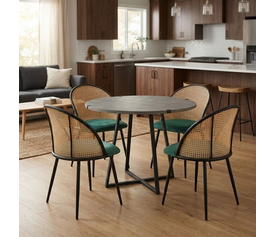 Σετ τραπεζαρία 5τμχ Rubes - Jacob χρώμα γκρι σκυροδέματος - κυπαρισσί Ø100x78εκ.