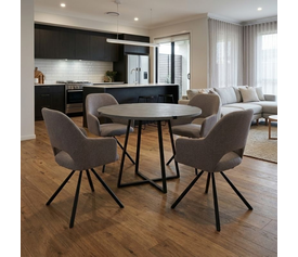 Σετ τραπεζαρία 5τμχ Rubes - Gabriel χρώμα γκρι σκυροδέματος - ανοιχτό μπεζ Ø100x78εκ.