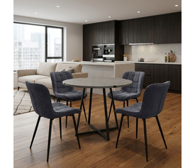 Σετ τραπεζαρία 5τμχ Rubes - Chiara χρώμα γκρι σκυροδέματος - ανθρακί Ø100x78εκ.