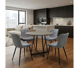 Σετ τραπεζαρία 5τμχ Rubes - Chiara χρώμα γκρι σκυροδέματος - γκρι Ø100x78εκ.