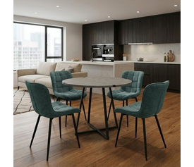 Σετ τραπεζαρία 5τμχ Rubes - Chiara χρώμα γκρι σκυροδέματος - πράσινο Ø100x78εκ.