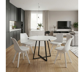 Σετ τραπεζαρία 5τμχ Rubes - Viva χρώμα λευκό Ø100x78εκ.