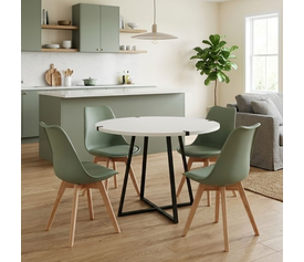 Σετ τραπεζαρία 5τμχ Rubes - Viva χρώμα λευκό - φυστικί Ø100x78εκ.