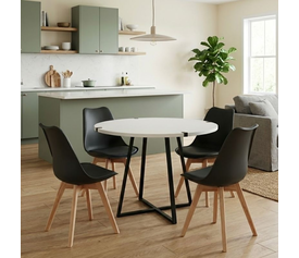 Σετ τραπεζαρία 5τμχ Rubes - Viva χρώμα λευκό - μαύρο Ø100x78εκ.