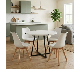 Σετ τραπεζαρία 5τμχ Rubes - Viva χρώμα λευκό - λευκό/φυσικό πόδι Ø100x78εκ.