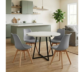 Σετ τραπεζαρία 5τμχ Rubes - Viva χρώμα λευκό - γκρι Ø100x78εκ.