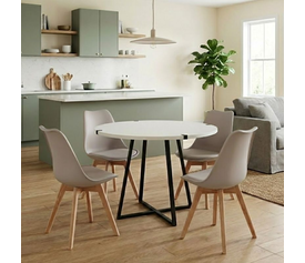 Σετ τραπεζαρία 5τμχ Rubes - Viva χρώμα λευκό - cappuccino Ø100x78εκ.