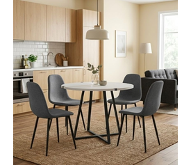 Σετ τραπεζαρία 5τμχ Rubes - Iris χρώμα λευκό - γκρι Ø100x78εκ.