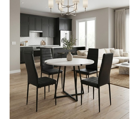 Σετ τραπεζαρία 5τμχ Rubes - Rosa χρώμα λευκό - μαύρο Ø100x78εκ.