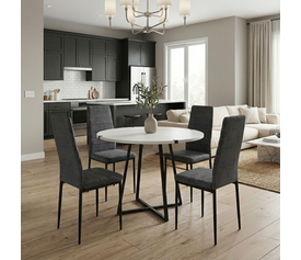 Σετ τραπεζαρία 5τμχ Rubes - Rosa χρώμα λευκό - γκρι Ø100x78εκ.