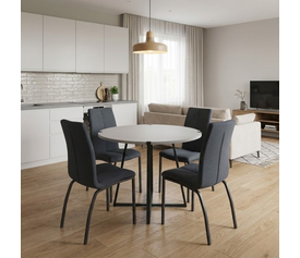 Σετ τραπεζαρία 5τμχ Rubes - Fina χρώμα λευκό - ανθρακί Ø100x78εκ.