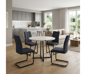 Σετ τραπεζαρία 5τμχ Rubes - Laura χρώμα λευκό - ανθρακί Ø100x78εκ.