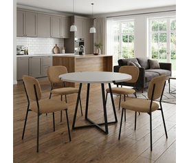 Σετ τραπεζαρία 5τμχ Rubes - Kevin χρώμα λευκό - μουσταρδί Ø100x78εκ.