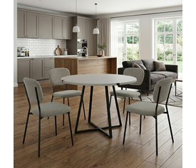 Σετ τραπεζαρία 5τμχ Rubes - Kevin χρώμα λευκό - λαδί Ø100x78εκ.