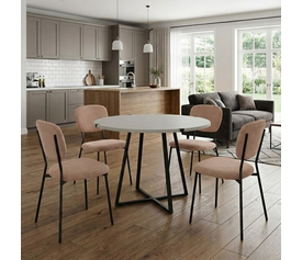 Σετ τραπεζαρία 5τμχ Rubes - Kevin χρώμα λευκό - μόκα Ø100x78εκ.