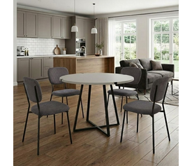 Σετ τραπεζαρία 5τμχ Rubes - Kevin χρώμα λευκό - γκρι Ø100x78εκ.