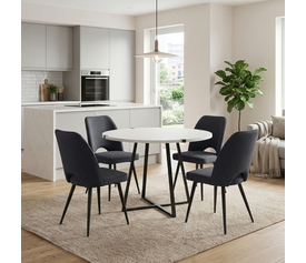 Σετ τραπεζαρία 5τμχ Rubes - Christy χρώμα λευκό - ανθρακί Ø100x78εκ.