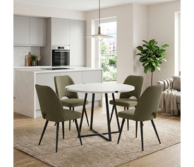 Σετ τραπεζαρία 5τμχ Rubes - Christy χρώμα λευκό - λαδί Ø100x78εκ.