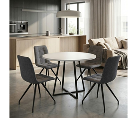 Σετ τραπεζαρία 5τμχ Rubes - Bianca χρώμα λευκό - γκρι Ø100x78εκ.