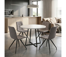 Σετ τραπεζαρία 5τμχ Rubes - Bianca χρώμα λευκό - ανοιχτό μπεζ Ø100x78εκ.