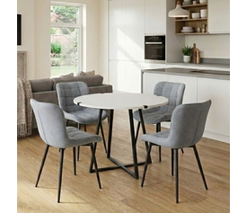 Σετ τραπεζαρία 5τμχ Rubes - Chiara χρώμα λευκό - γκρι Ø100x78εκ.