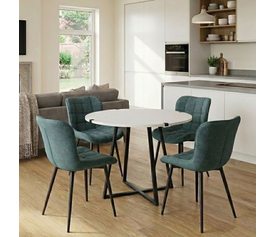 Σετ τραπεζαρία 5τμχ Rubes - Chiara χρώμα λευκό - πράσινο Ø100x78εκ.