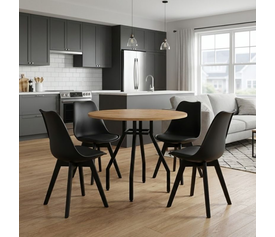 Σετ τραπεζαρία 5τμχ Roma - Viva χρώμα pine oak - μαύρο Ø80x75εκ.