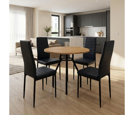 Σετ τραπεζαρία 5τμχ Roma - Rosa χρώμα pine oak - μαύρο Ø80x75εκ.