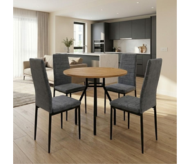 Σετ τραπεζαρία 5τμχ Roma - Rosa χρώμα pine oak - γκρι Ø80x75εκ.