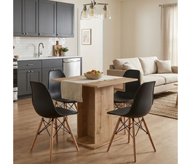 Σετ τραπεζαρία 5τμχ Allos - Nova χρώμα sapphire oak - μαύρο 75x75x77εκ.