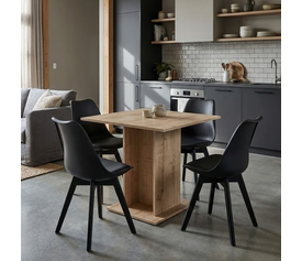 Σετ τραπεζαρία 5τμχ Allos - Viva χρώμα sapphire oak - μαύρο 75x75x77εκ.