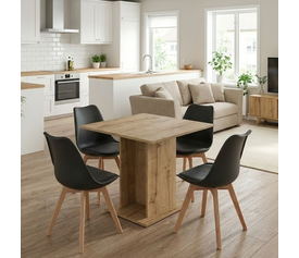 Σετ τραπεζαρία 5τμχ Allos - Viva χρώμα sapphire oak - μαύρο/φυσικό πόδι 75x75x77εκ.