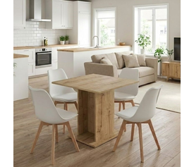 Σετ τραπεζαρία 5τμχ Allos - Viva χρώμα sapphire oak - λευκό/φυσικό πόδι 75x75x77εκ.