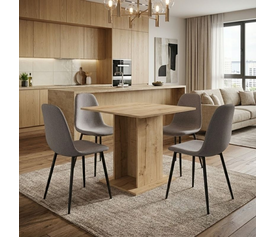 Σετ τραπεζαρία 5τμχ Allos - Iris χρώμα sapphire oak - ανοιχτό μπεζ 75x75x77εκ.