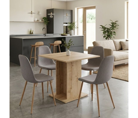 Σετ τραπεζαρία 5τμχ Allos - Iris χρώμα sapphire oak - ανοιχτό μπεζ/φυσικό πόδι 75x75x77εκ.