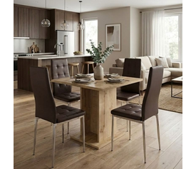 Σετ τραπεζαρία 5τμχ Allos - Rosa χρώμα sapphire oak - καφέ/χρωμίου πόδι 75x75x77εκ.