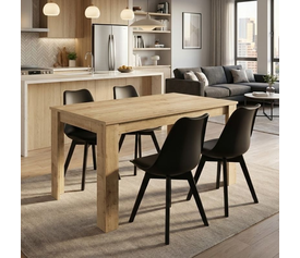 Σετ τραπεζαρία 5τμχ Darlen - Viva χρώμα sapphire oak - μαύρο 125x72x74εκ.