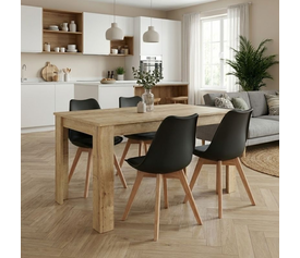 Σετ τραπεζαρία 5τμχ Darlen - Viva χρώμα sapphire oak - μαύρο/φυσικό πόδι 125x72x74εκ.