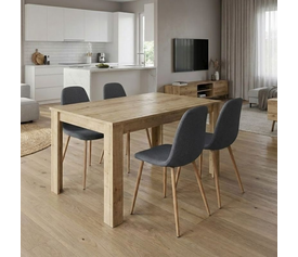 Σετ τραπεζαρία 5τμχ Darlen - Iris χρώμα sapphire oak - γκρι/φυσικό πόδι 125x72x74εκ.