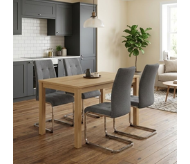 Σετ τραπεζαρία 5τμχ Darlen - Laura χρώμα sapphire oak - γκρι 125x72x74εκ.