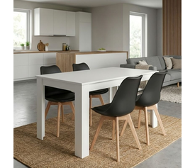 Σετ τραπεζαρία 5τμχ Darlen - Viva χρώμα λευκό - μαύρο/φυσικό πόδι 125x72x74εκ.