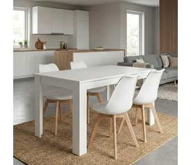 Σετ τραπεζαρία 5τμχ Darlen - Viva χρώμα λευκό - λευκό/φυσικό πόδι 125x72x74εκ.