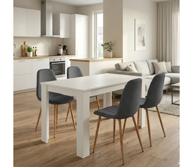 Σετ τραπεζαρία 5τμχ Darlen - Iris χρώμα λευκό - γκρι/φυσικό πόδι 125x72x74εκ.
